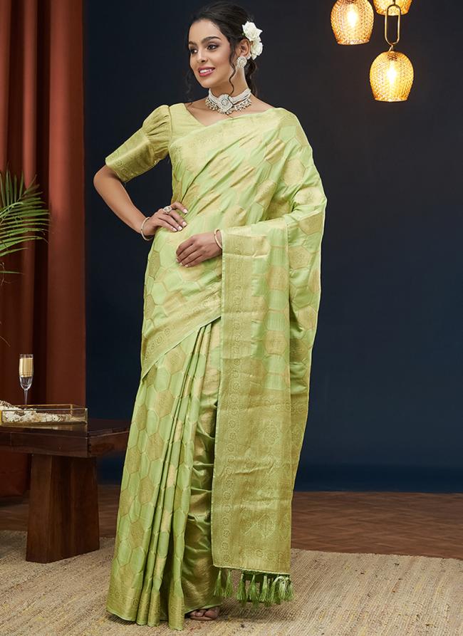 Viscose Dola Silk Pista Green Festival Wear Weaving Saree